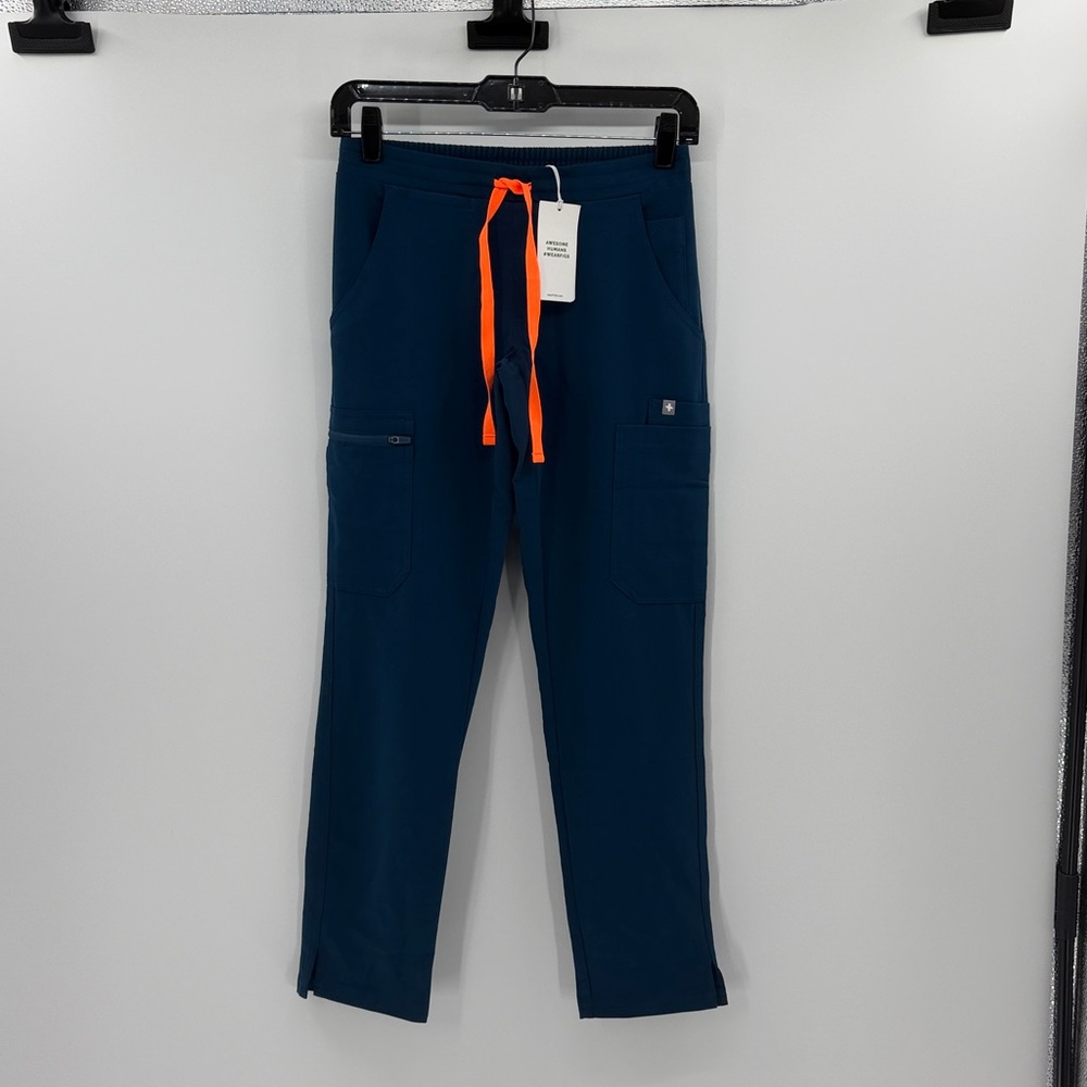 Figs Women's Navy Scrub Pants with Orange Drawstring